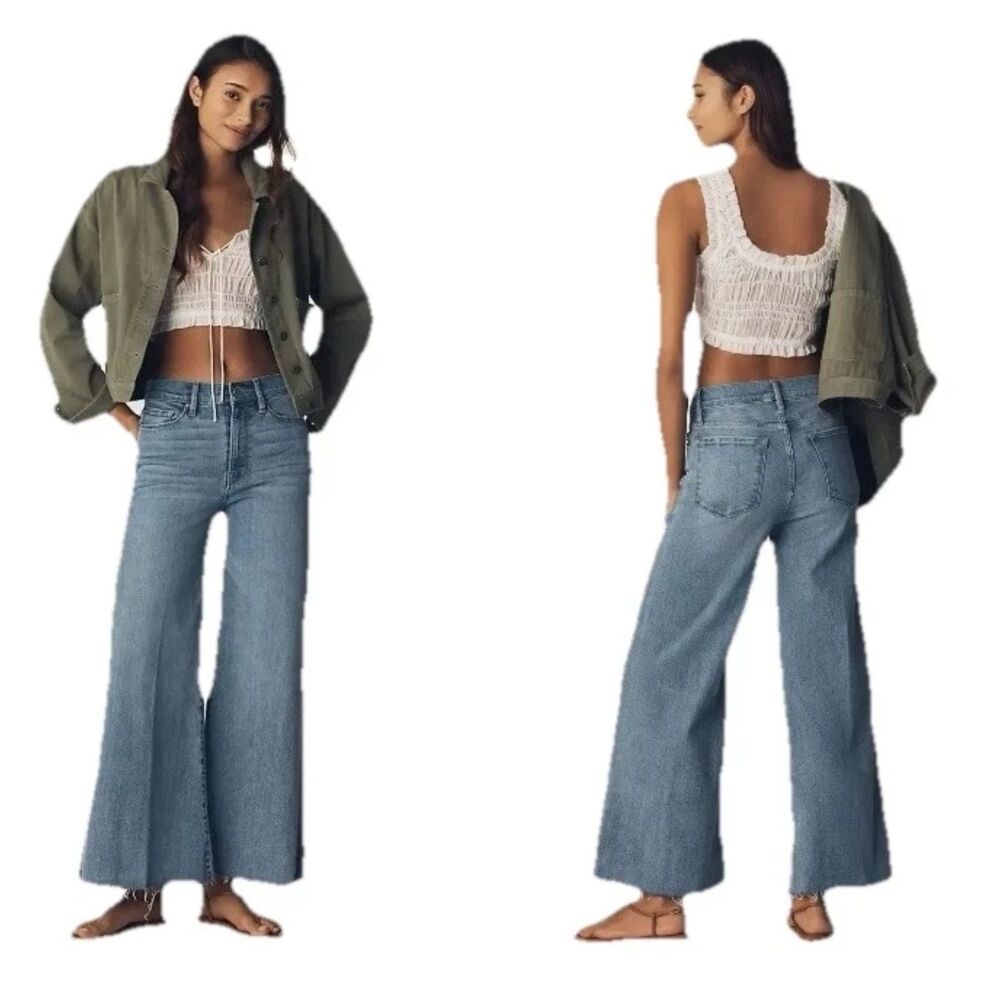 Frame Le Palazzo Crop Wide Leg Hi Waist Jonah Raw Hem Jeans  Size 29  Boho Retro